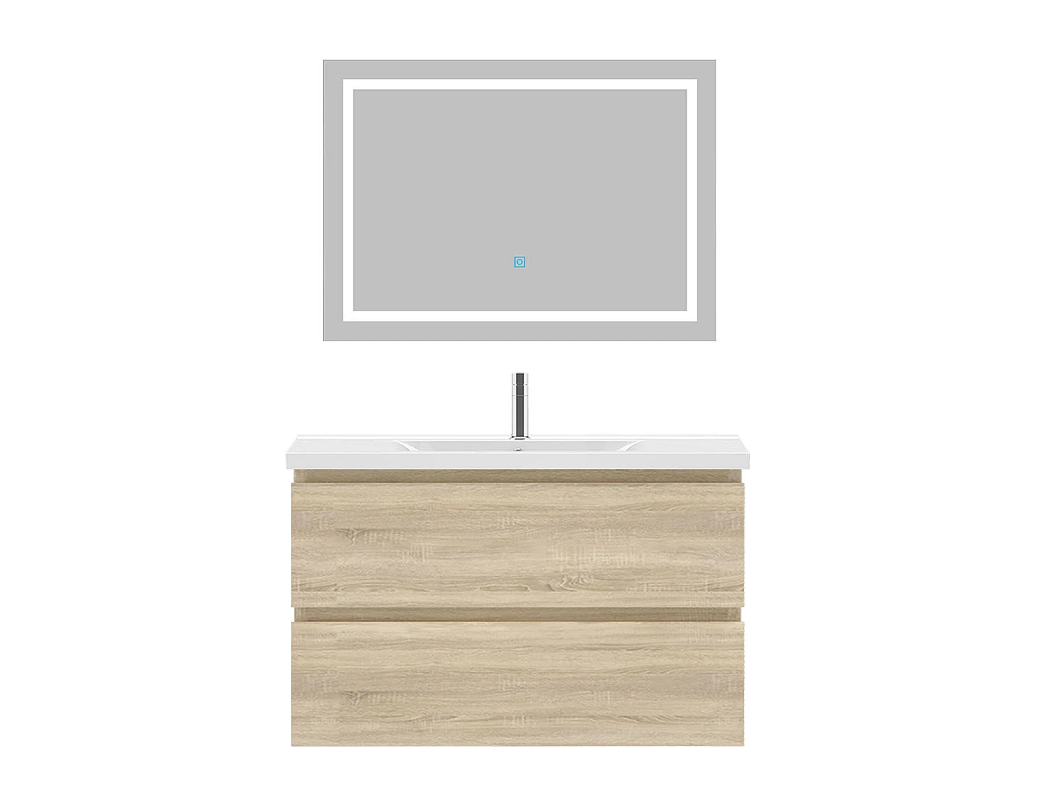 Ensemble muebles salle de bain 80cm simple vasque + miroir Chêne Wotan - Aica