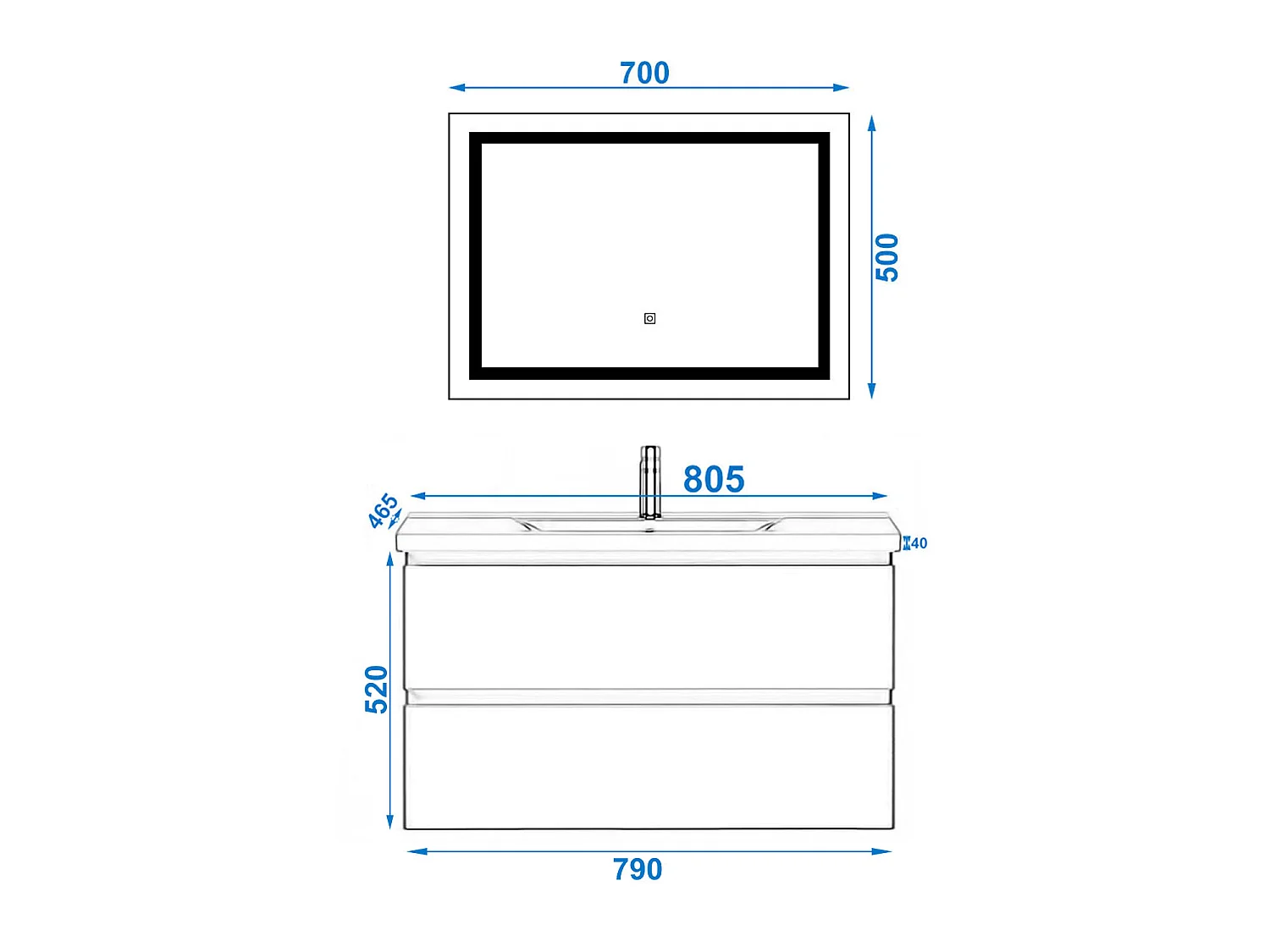 Ensemble muebles salle de bain 80cm simple vasque + miroir Chêne Wotan - Aica