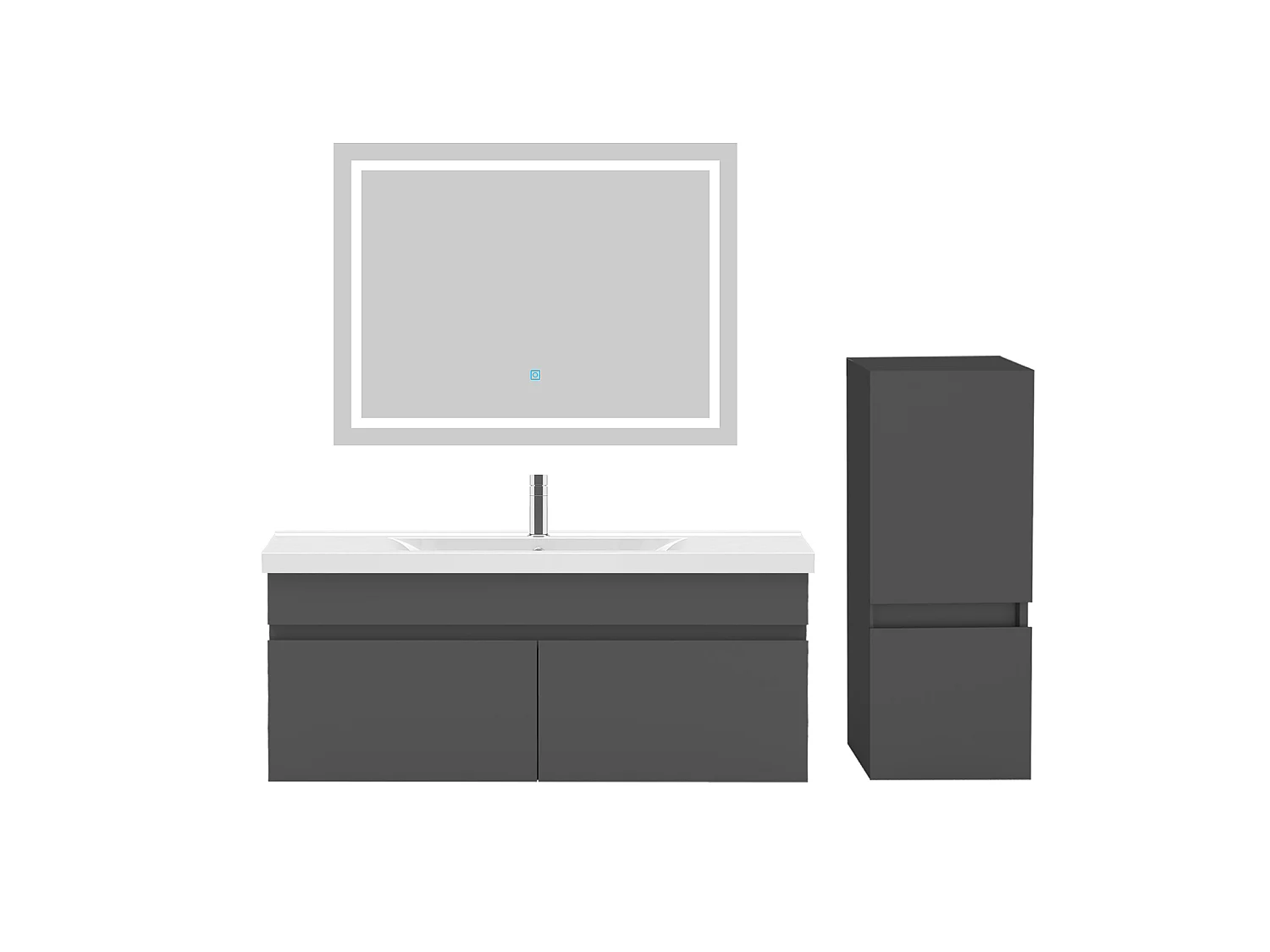 Ensemble muebles Salle De Bain 100cm vasque et colonne et miroir LED Anthracite - Aica