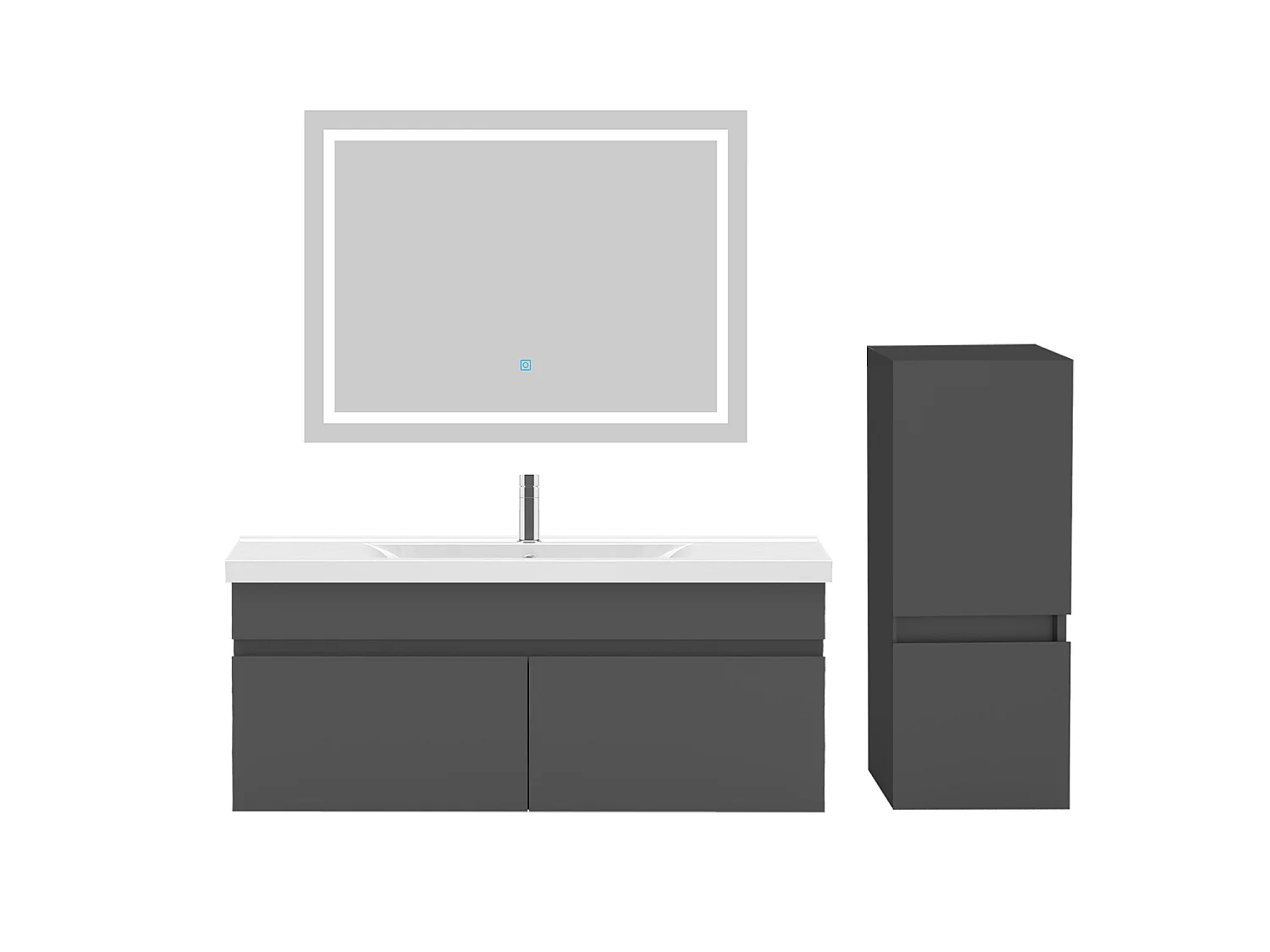 Ensemble muebles Salle De Bain 100cm vasque et colonne et miroir LED Anthracite - Aica