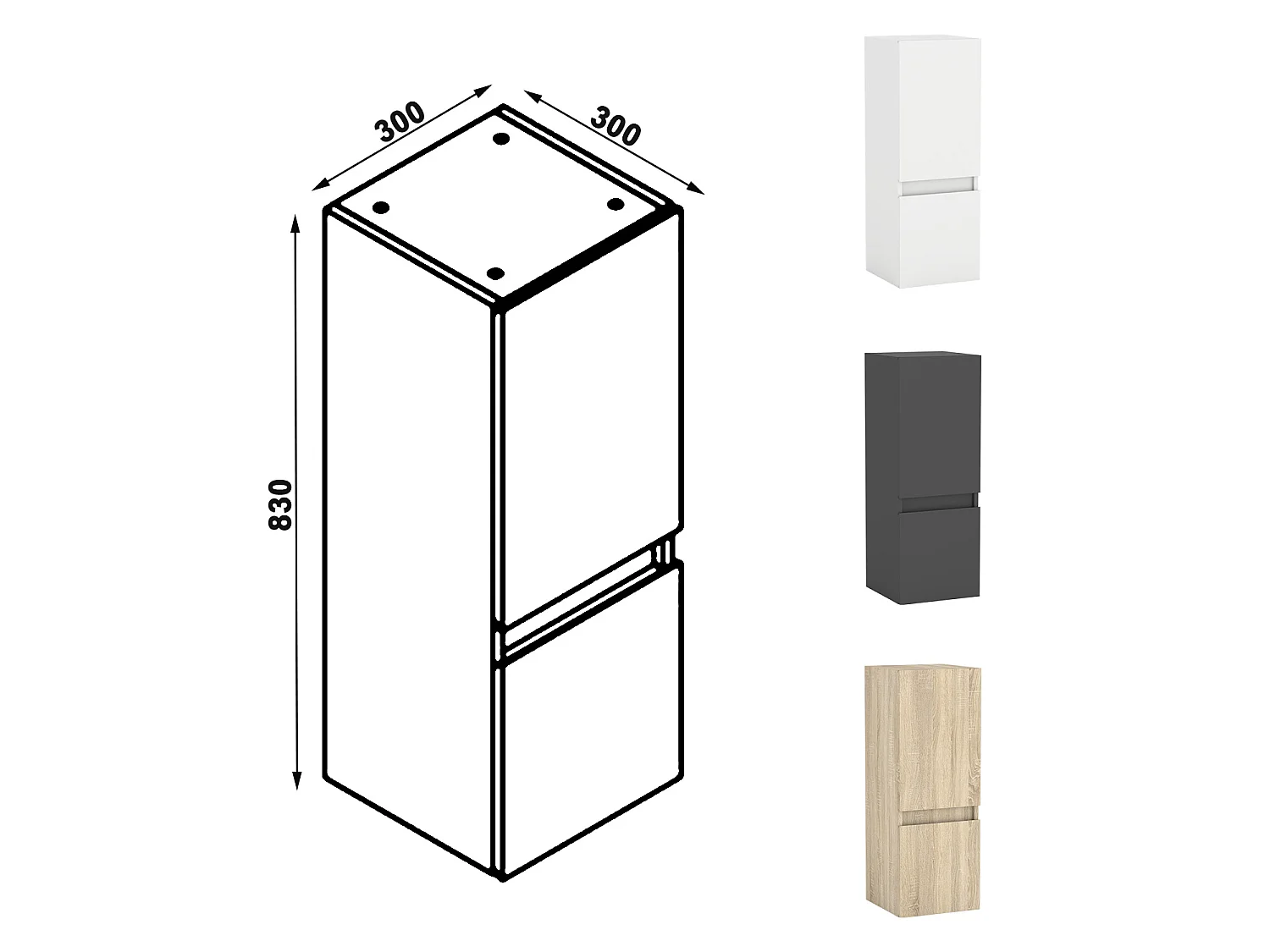Ensemble muebles Salle De Bain 100cm vasque et colonne et miroir LED Anthracite - Aica
