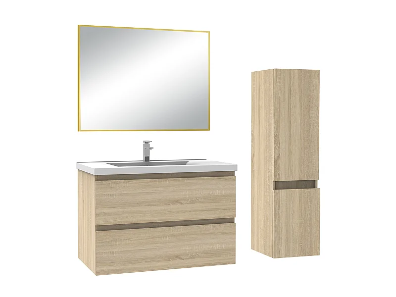 Ensemble muebles salle de bain simple vasque 80cm Chêne Wotan meuble acve miroir - Aica