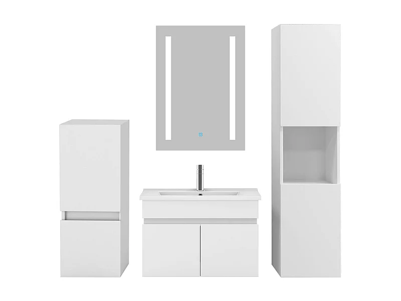 Ensemble muebles Salle De Bain 60cm vasque + colonnex2 + miroir LED Blanc - Aica