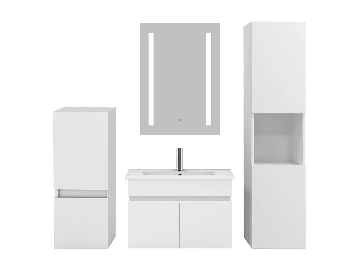 Ensemble muebles Salle De Bain 60cm vasque + colonnex2 + miroir LED Blanc - Aica