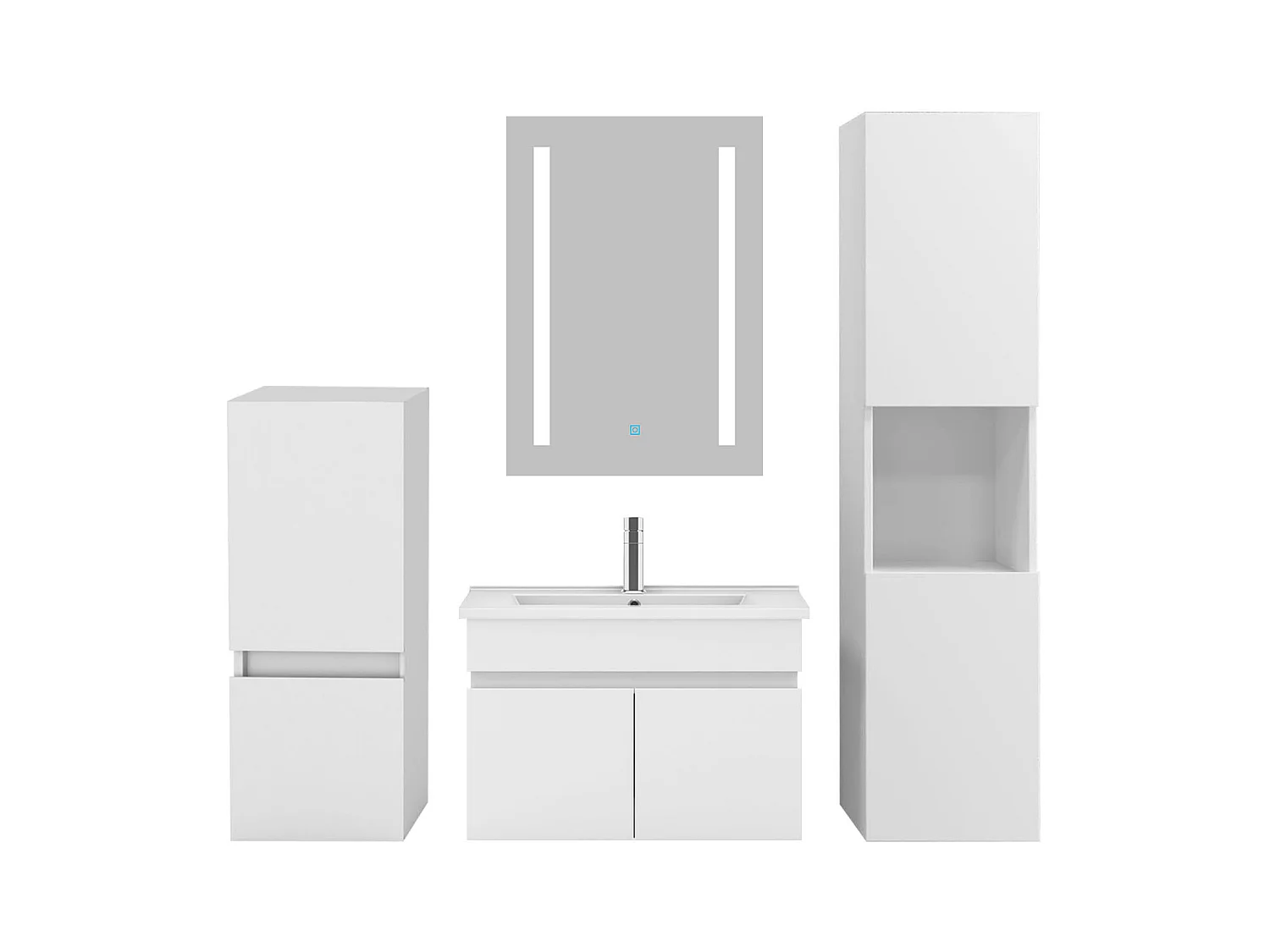 Ensemble muebles Salle De Bain 60cm vasque + colonnex2 + miroir LED Blanc - Aica