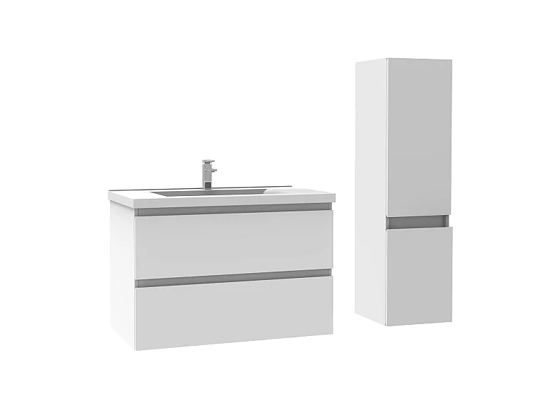 Ensemble muebles Salle De Bain 80cm Blanc meuble avec colonne vasque ceramique - Aica