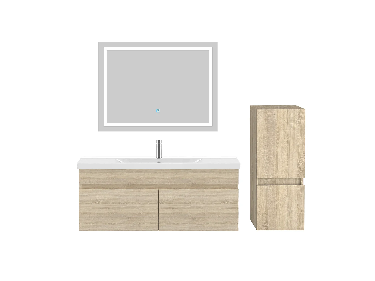 Ensemble muebles Salle De Bain 100cm vasque et colonne et miroir LED Chêne Wotan - Aica
