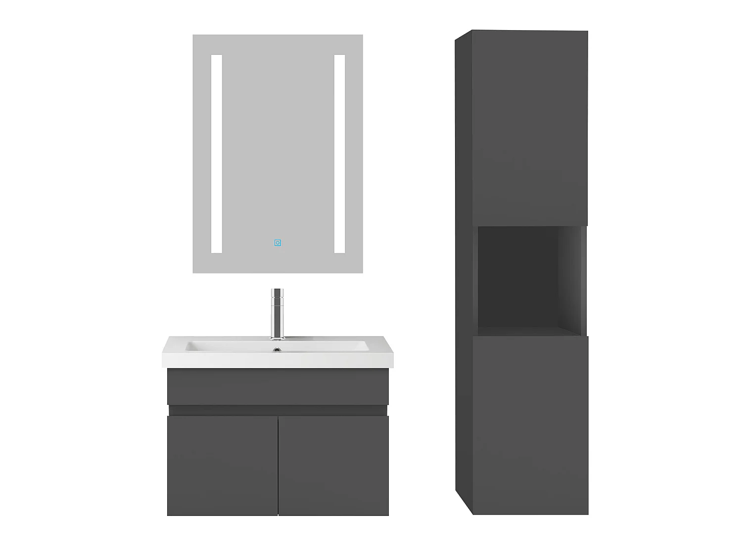 Ensemble muebles Salle De Bain 60cm simple vasque + colonne + miroir Anthracite - Aica