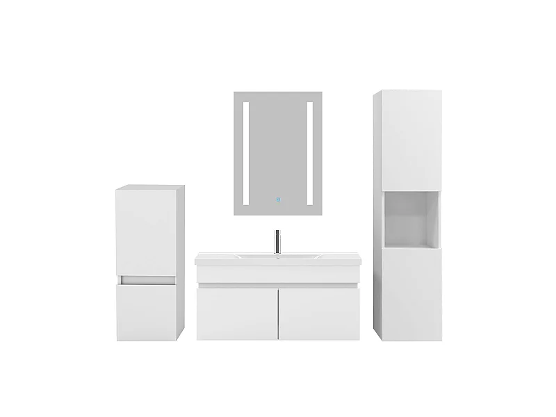 Ensemble muebles Salle De Bain 80cm vasque + colonnex2 + miroir LED Blanc - Aica