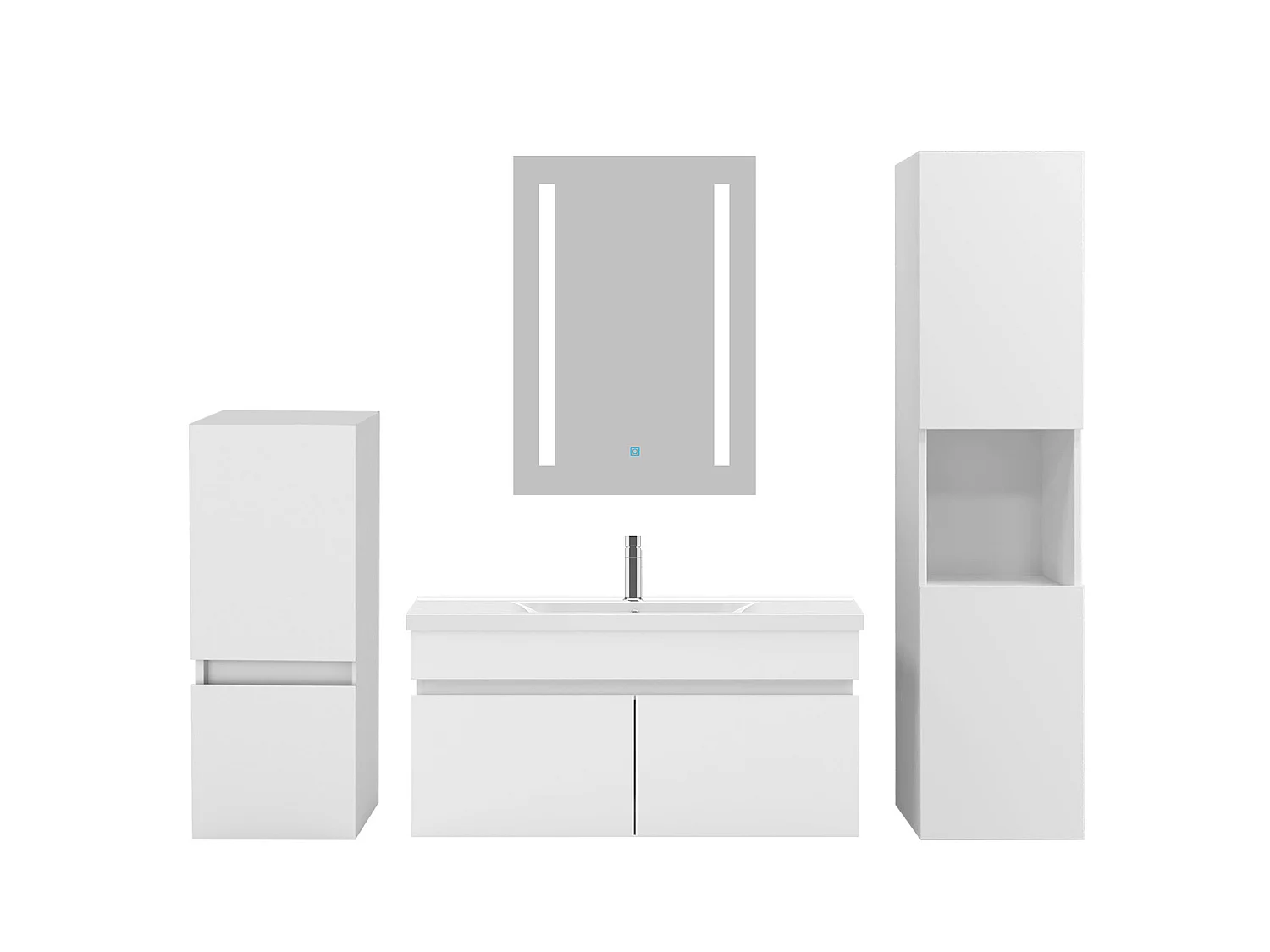 Ensemble muebles Salle De Bain 80cm vasque + colonnex2 + miroir LED Blanc - Aica