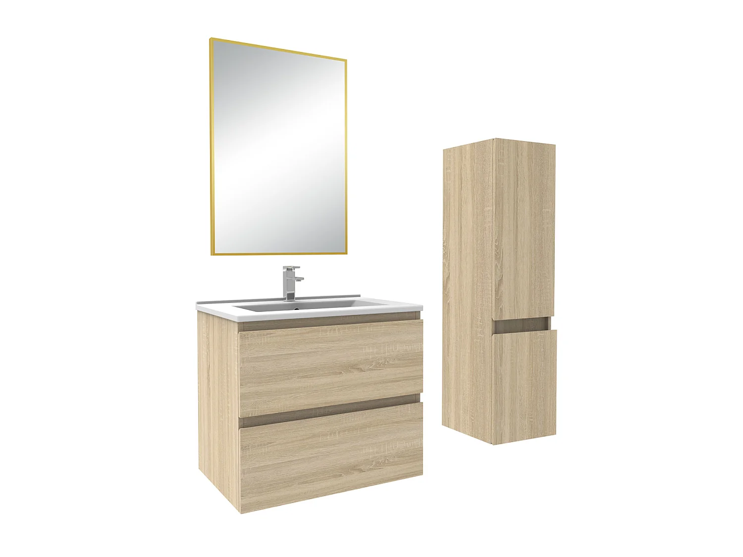 Ensemble muebles salle de bain simple vasque 60cm Chêne Wotan meuble acve miroir - Aica