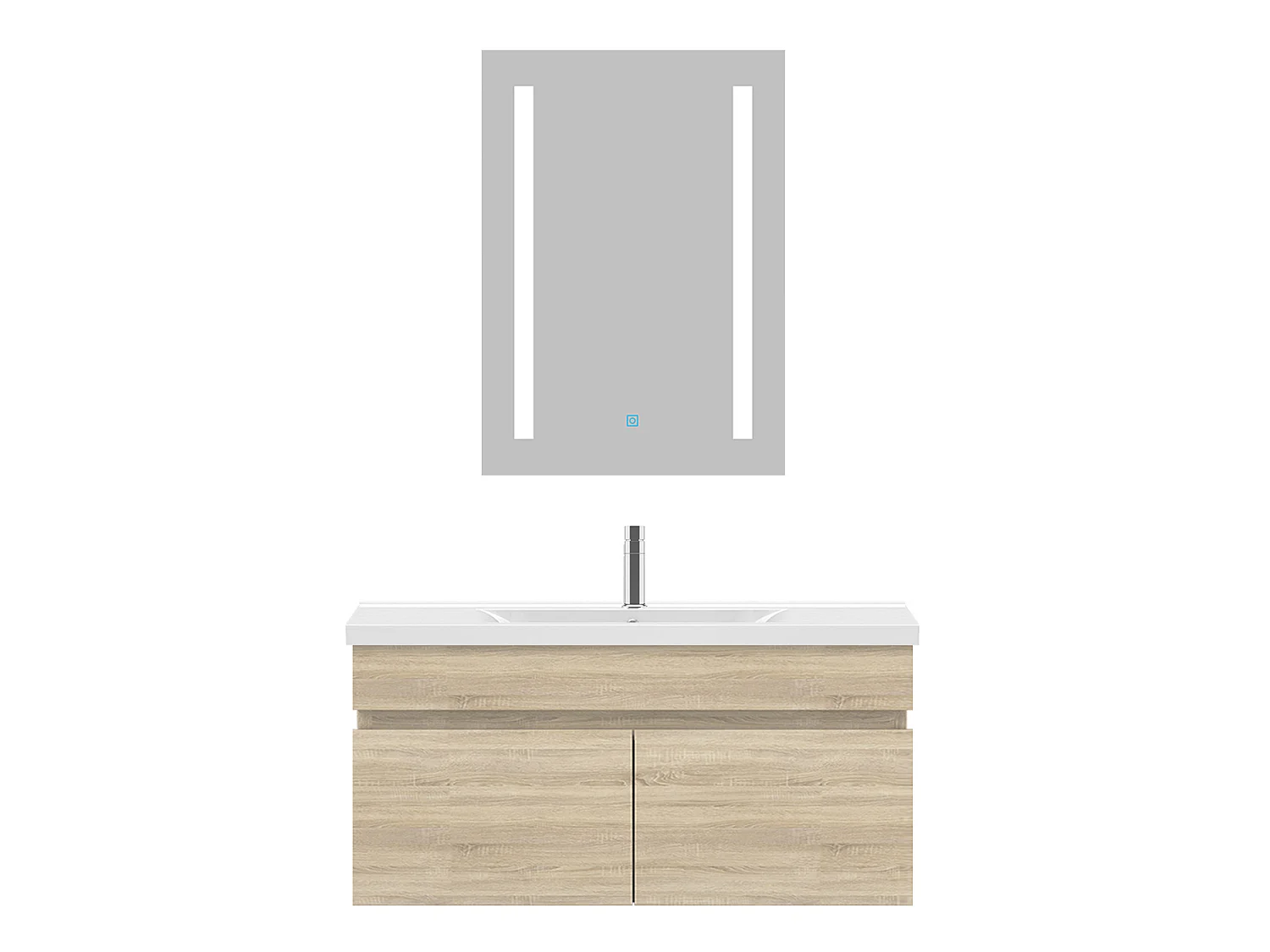 Ensemble muebles salle de bain 80cm simple vasque Chêne Wotan meuble acve miroir - Aica