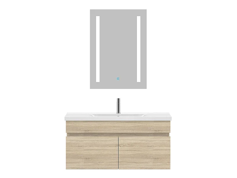 Ensemble muebles salle de bain 80cm simple vasque Chêne Wotan meuble acve miroir - Aica