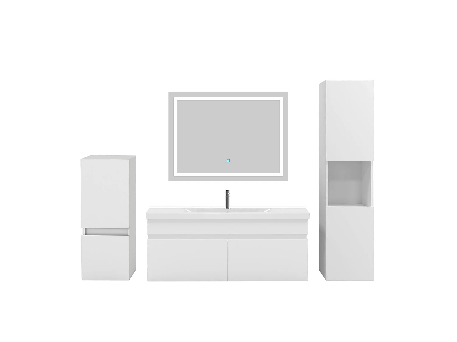 Ensemble muebles Salle De Bain 100cm vasque + colonnex2 + miroir LED Blanc - Aica