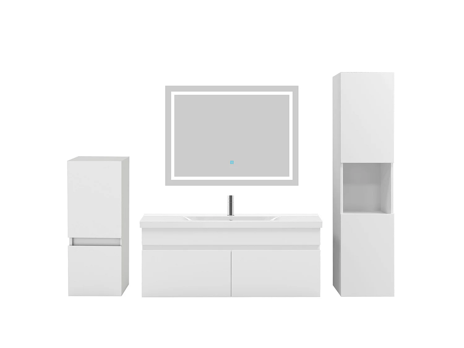 Ensemble muebles Salle De Bain 100cm vasque + colonnex2 + miroir LED Blanc - Aica