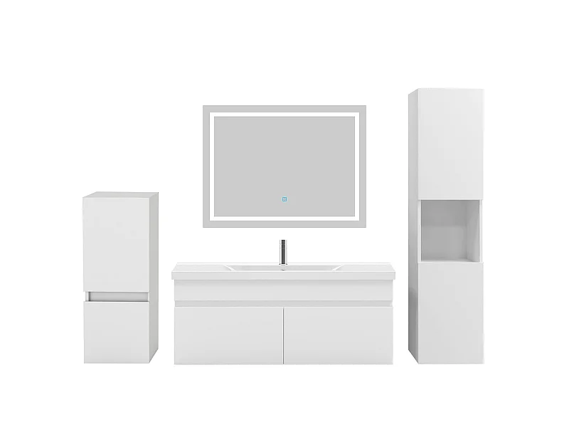 Ensemble muebles Salle De Bain 100cm vasque + colonnex2 + miroir LED Blanc - Aica
