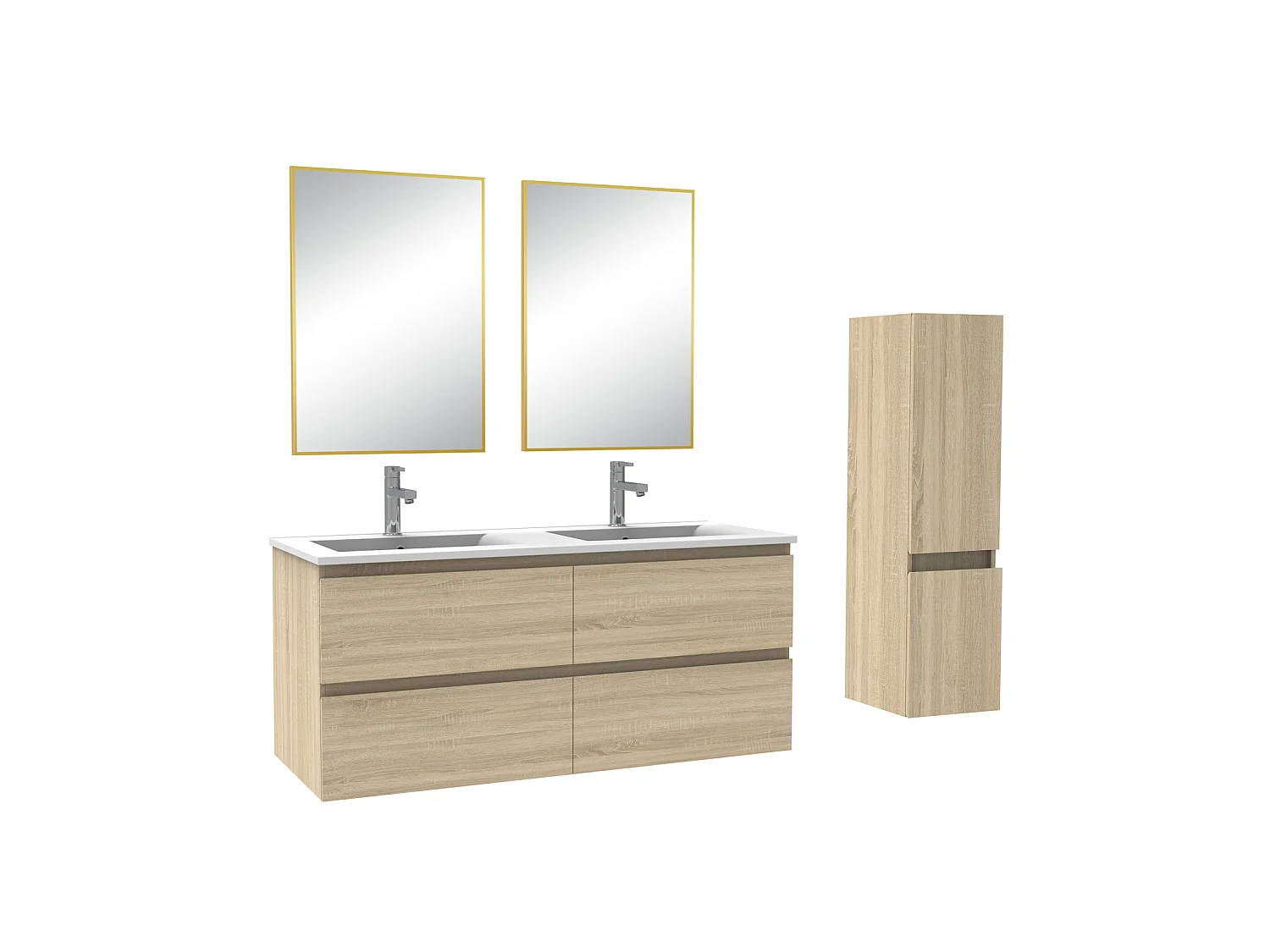 Ensemble muebles salle de bain double vasque 120cm Chêne Wotan meuble acve miroir - Aica