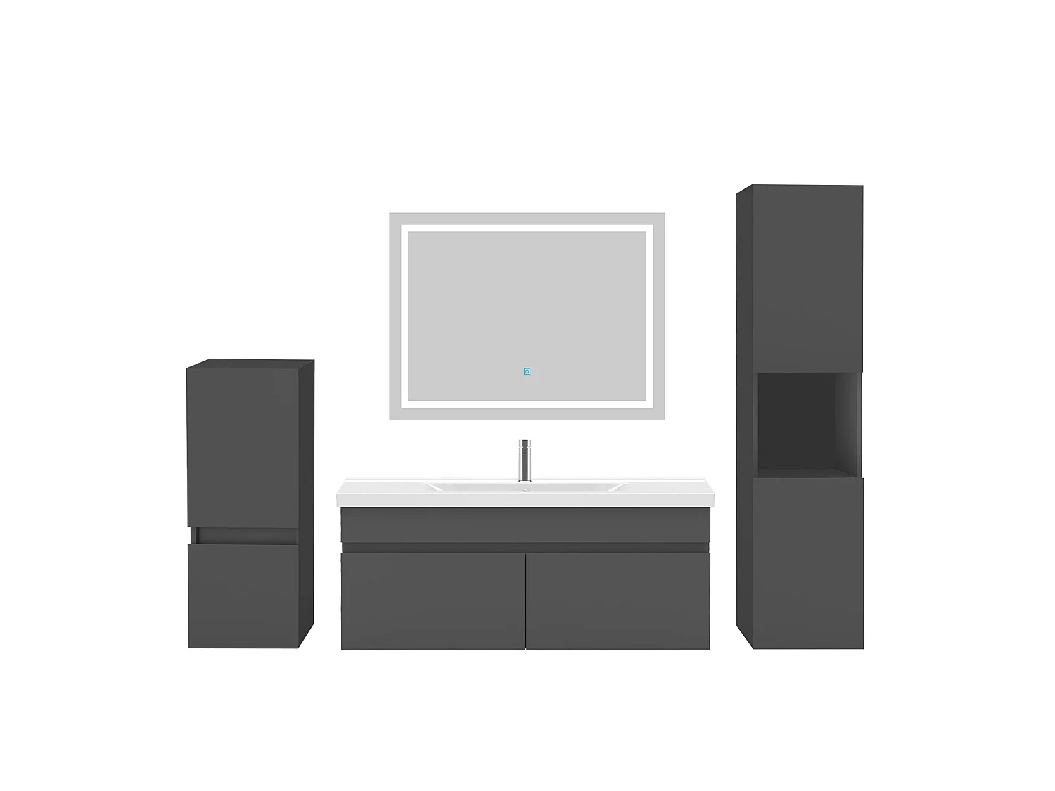 Ensemble muebles Salle De Bain 100cm vasque + colonnex2 + miroir LED Anthracite - Aica