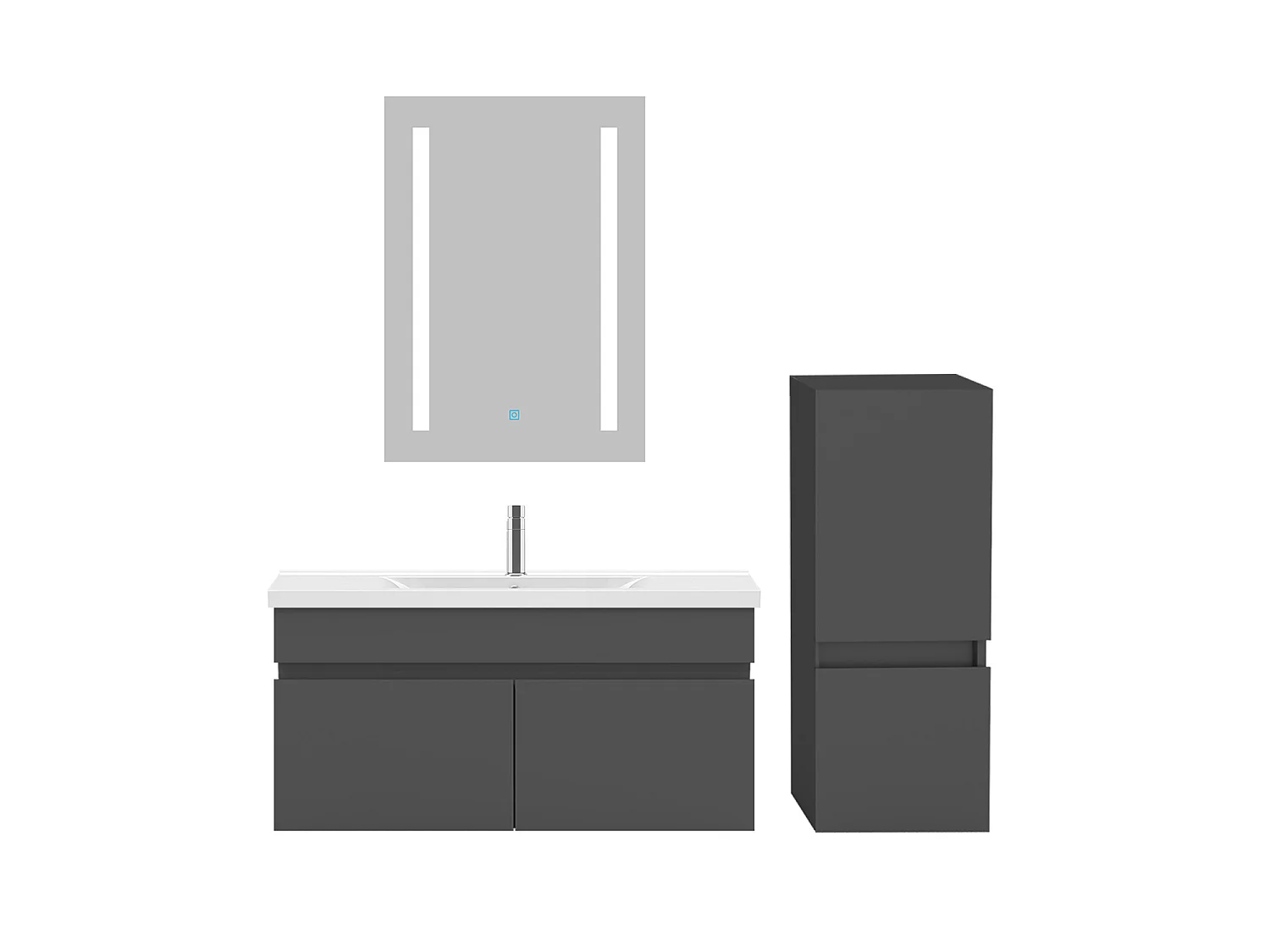 Ensemble muebles Salle De Bain 80cm vasque et colonne et miroir LED Anthracite - Aica
