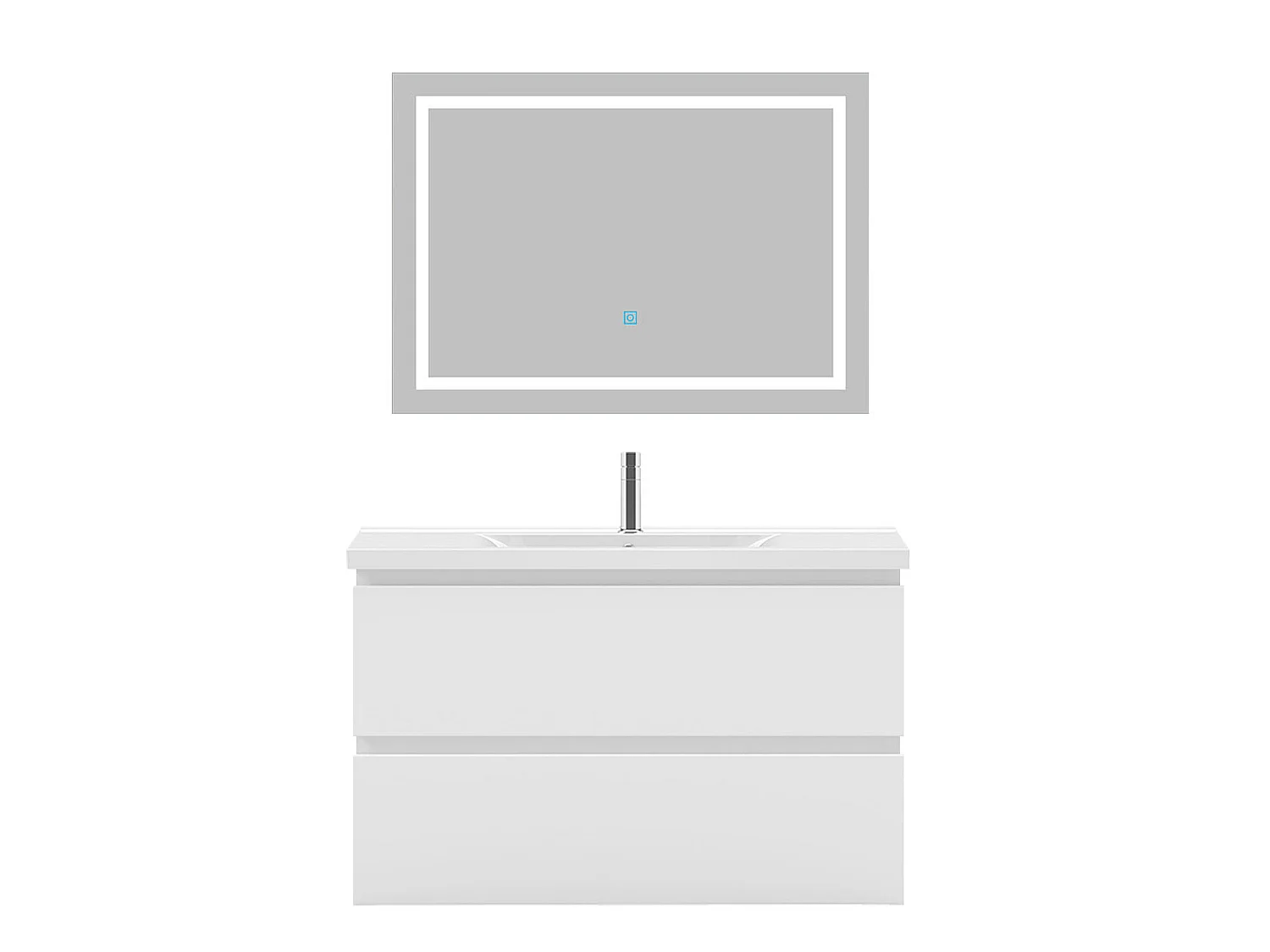 Ensemble muebles salle de bain 80cm simple vasque + miroir Blanc - Aica