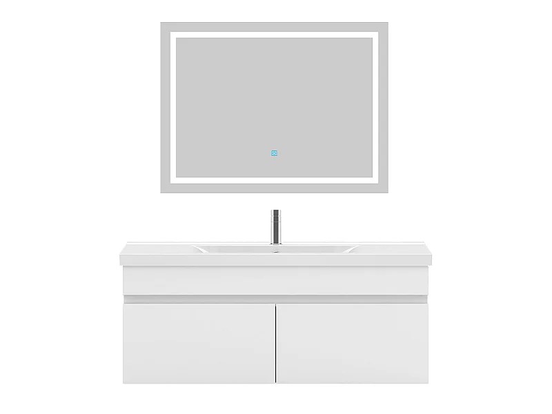 Ensemble muebles salle de bain 100cm simple vasque Blanc meuble acve miroir - Aica