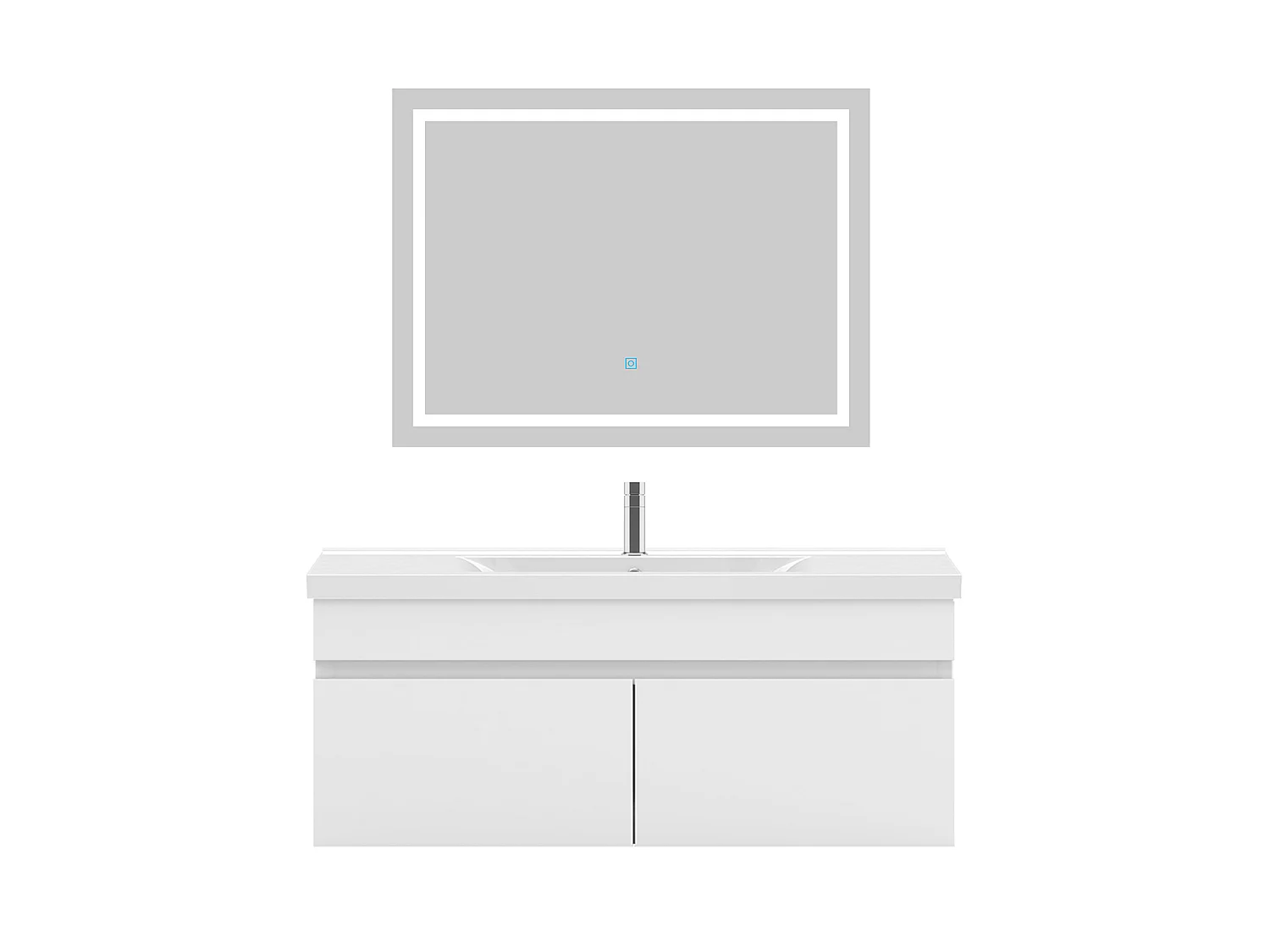 Ensemble muebles salle de bain 100cm simple vasque Blanc meuble acve miroir - Aica