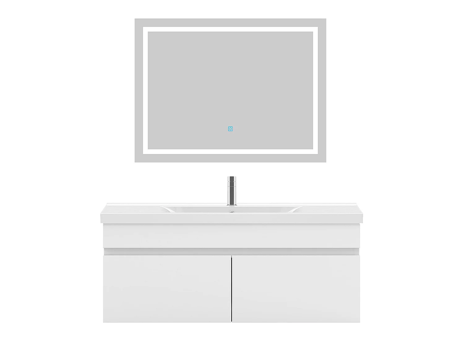 Ensemble muebles salle de bain 100cm simple vasque Blanc meuble acve miroir - Aica