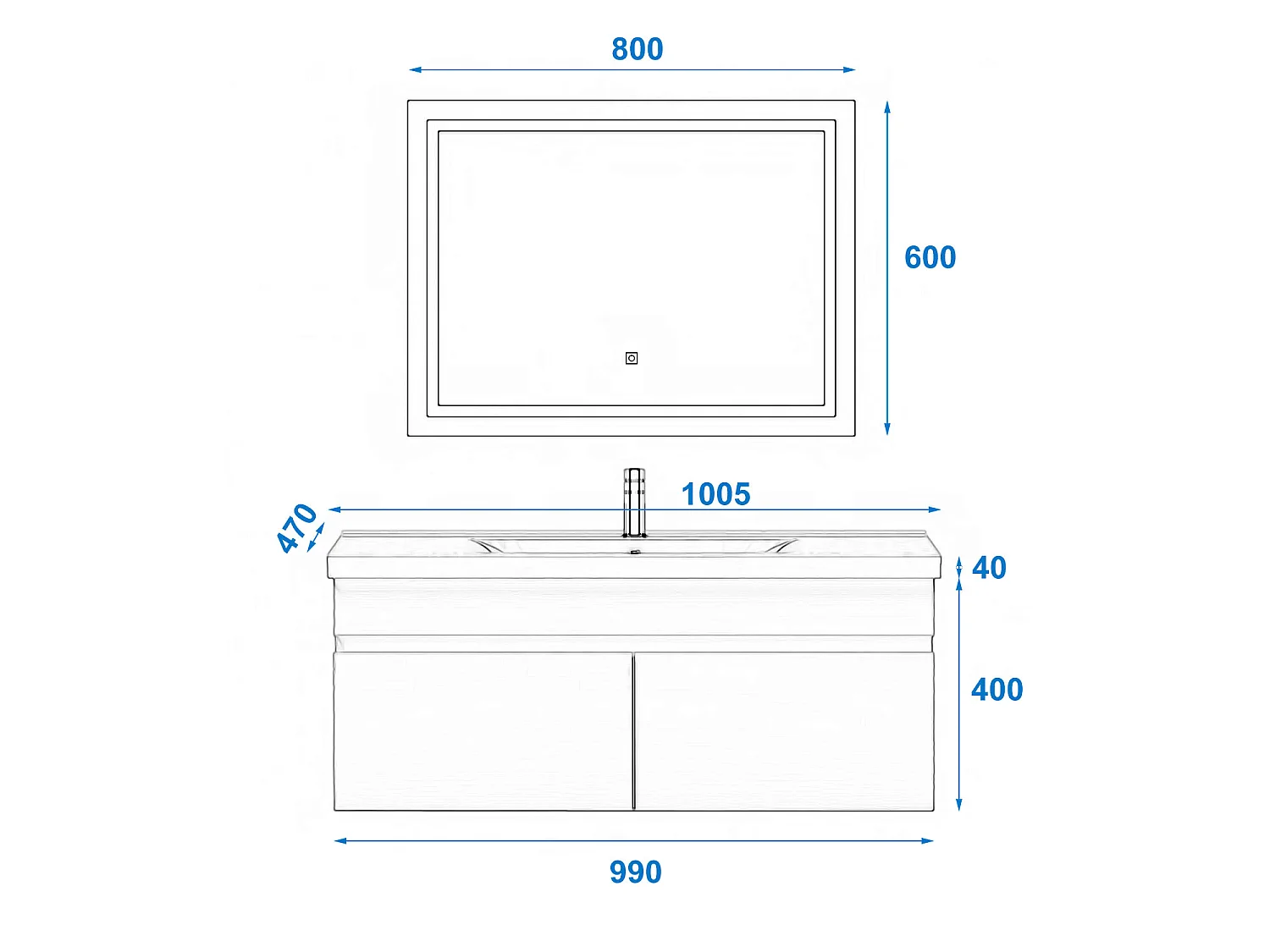 Ensemble muebles salle de bain 100cm simple vasque Blanc meuble acve miroir - Aica