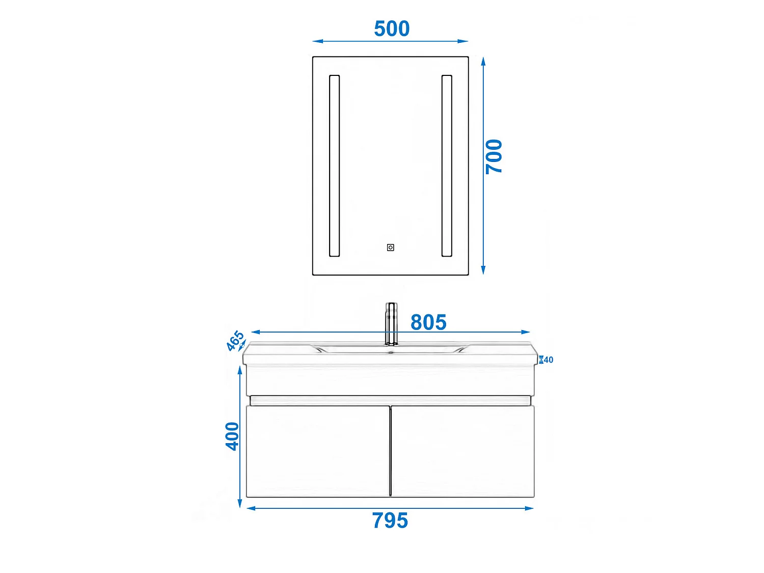 Ensemble muebles salle de bain 80cm simple vasque Anthracite meuble acve miroir - Aica
