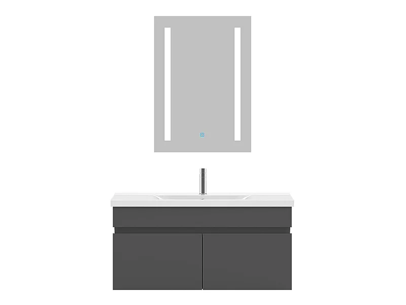 Ensemble muebles salle de bain 80cm simple vasque Anthracite meuble acve miroir - Aica