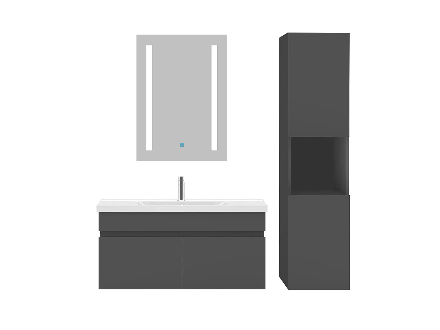 Ensemble muebles Salle De Bain 80cm simple vasque + colonne + miroir Anthracite - Aica