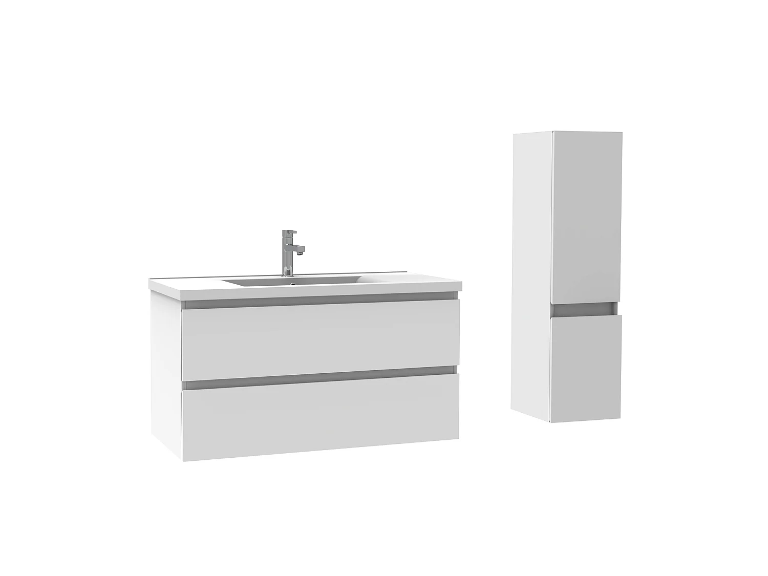 Ensemble muebles Salle De Bain 100cm Blanc meuble avec colonne vasque ceramique - Aica