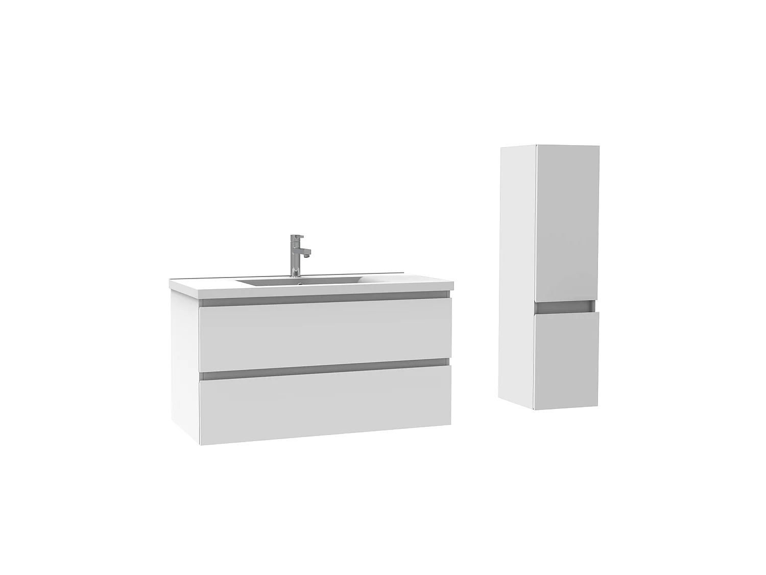 Ensemble muebles Salle De Bain 100cm Blanc meuble avec colonne vasque ceramique - Aica