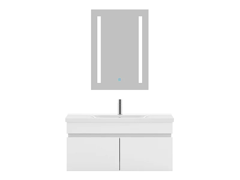 Ensemble muebles salle de bain 80cm simple vasque Blanc meuble acve miroir - Aica