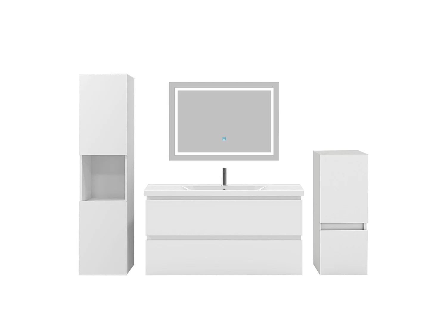 Ensemble muebles Salle De Bain 100cm vasque + colonnex2 + miroir LED Blanc 5pcs - Aica