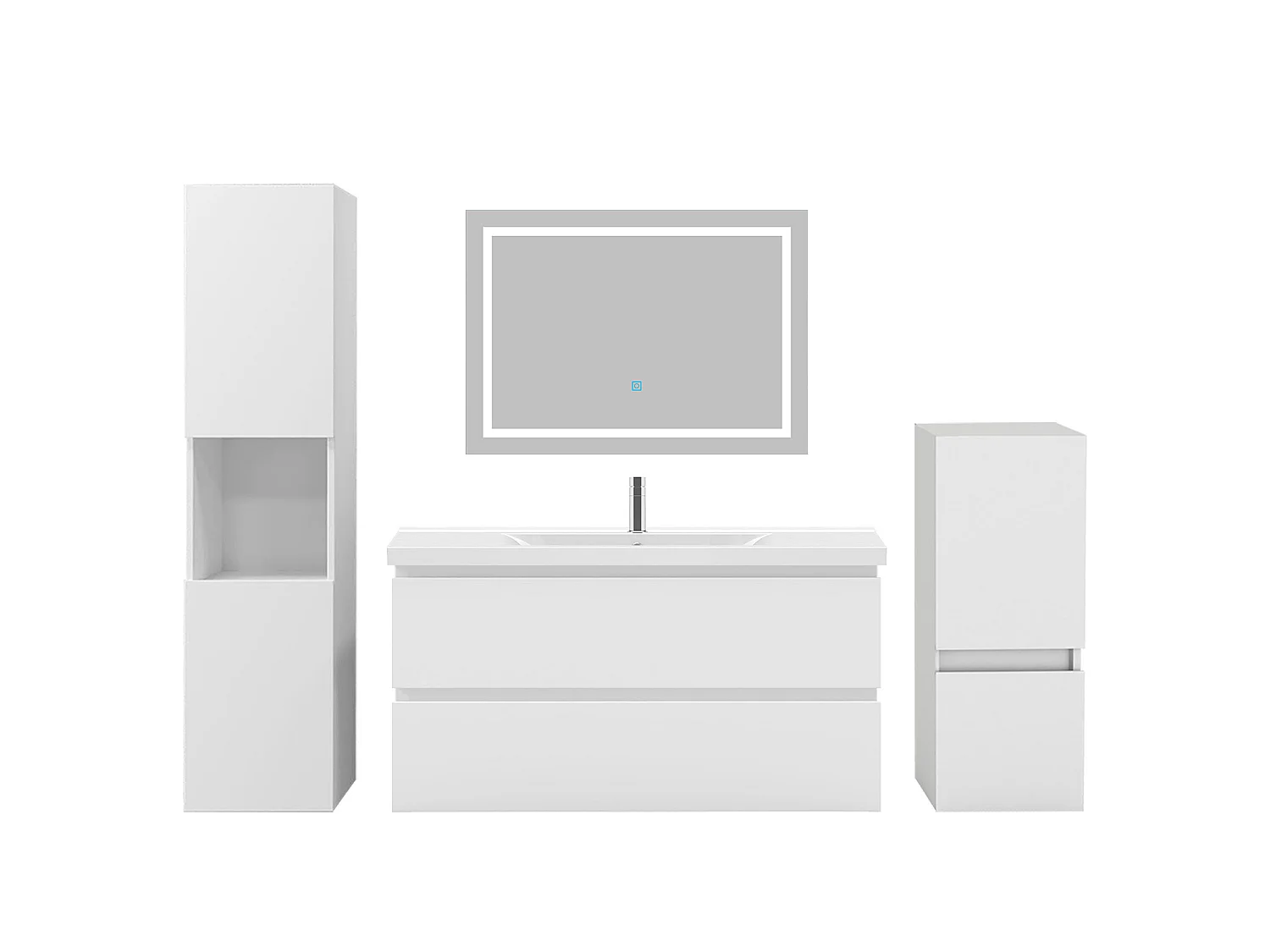 Ensemble muebles Salle De Bain 100cm vasque + colonnex2 + miroir LED Blanc 5pcs - Aica