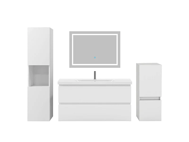 Ensemble muebles Salle De Bain 100cm vasque + colonnex2 + miroir LED Blanc 5pcs - Aica