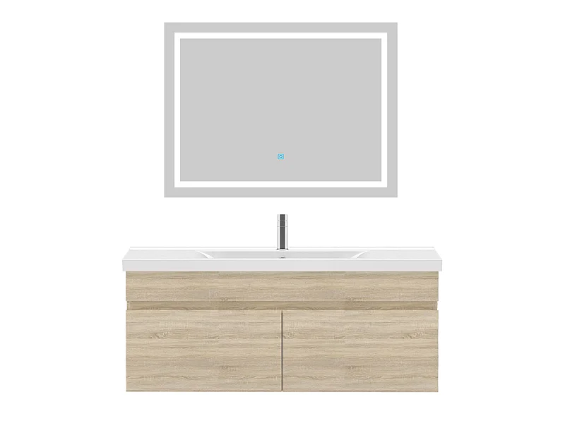 Ensemble muebles salle de bain 100cm simple vasque Chêne Wotan meuble acve miroir - Aica