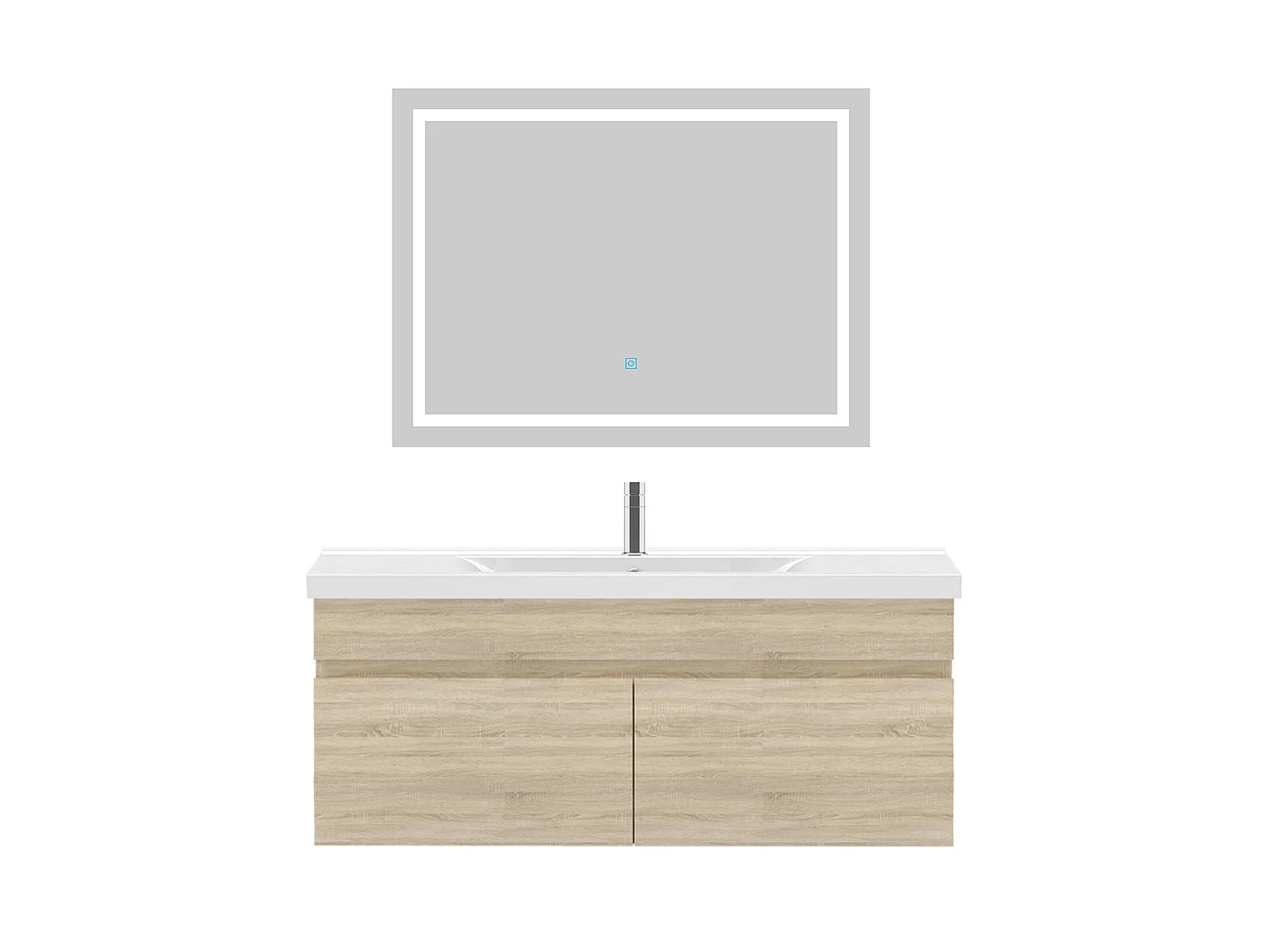 Ensemble muebles salle de bain 100cm simple vasque Chêne Wotan meuble acve miroir - Aica