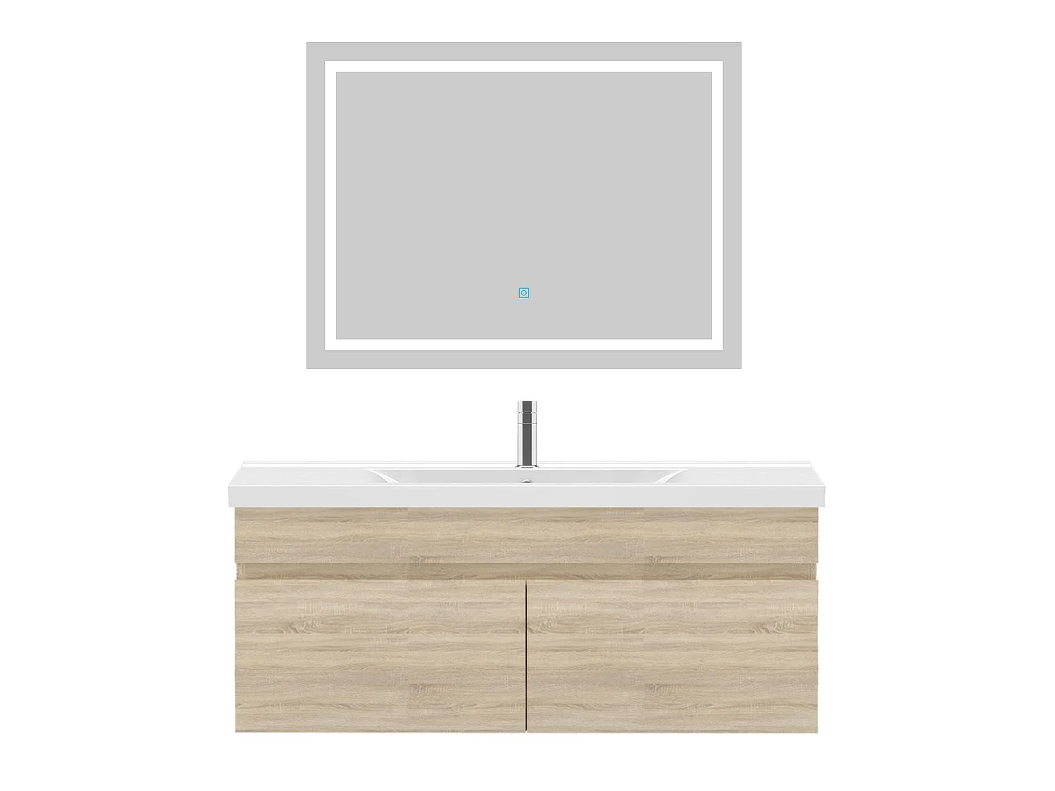 Ensemble muebles salle de bain 100cm simple vasque Chêne Wotan meuble acve miroir - Aica