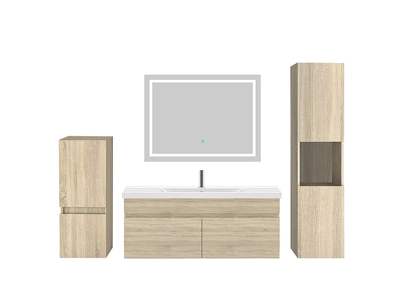 Ensemble muebles Salle De Bain 100cm vasque + colonnex2 + miroir LED Chêne Wotan - Aica