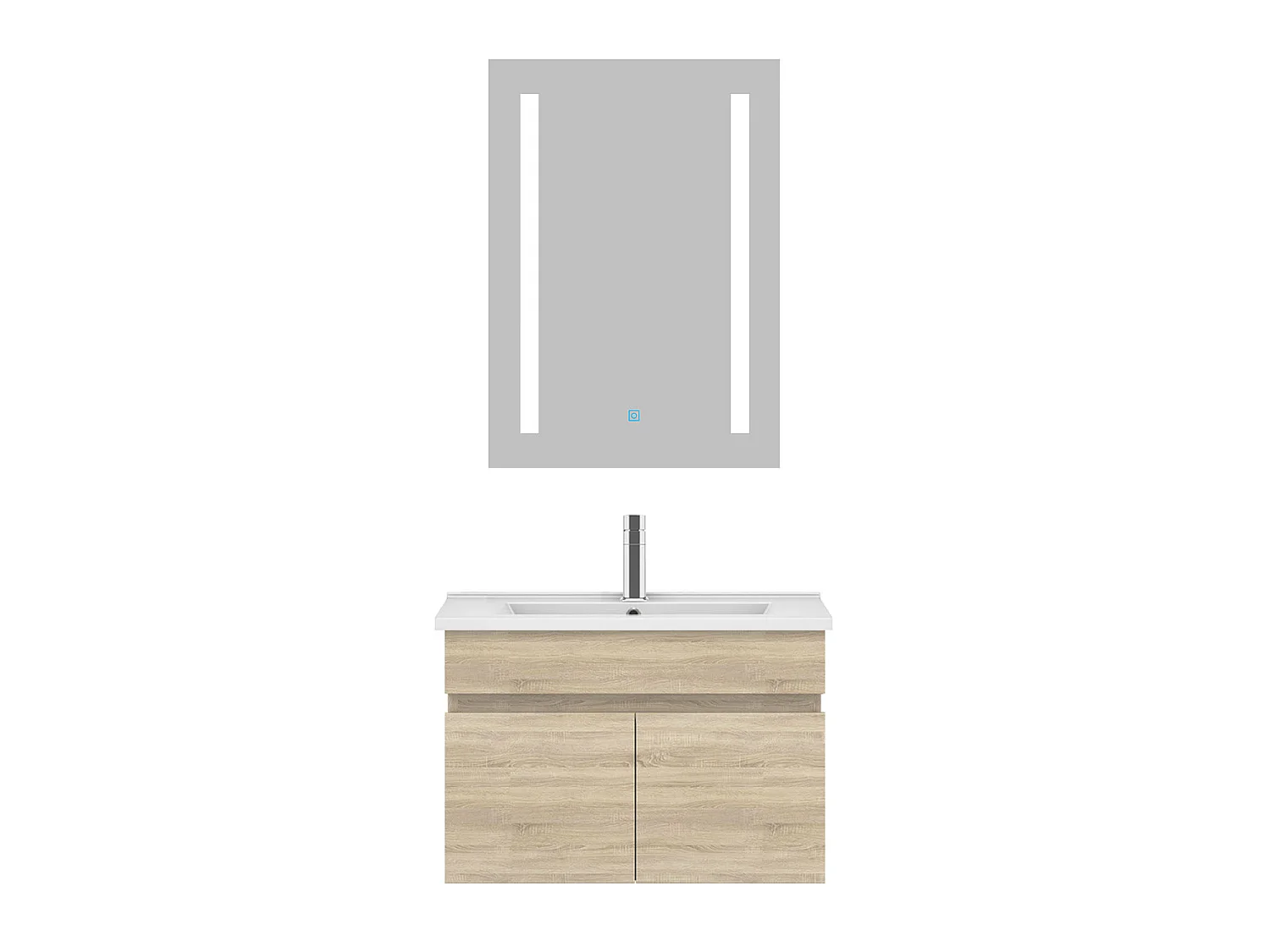 Ensemble muebles salle de bain 60cm simple vasque Chêne Wotan meuble acve miroir - Aica