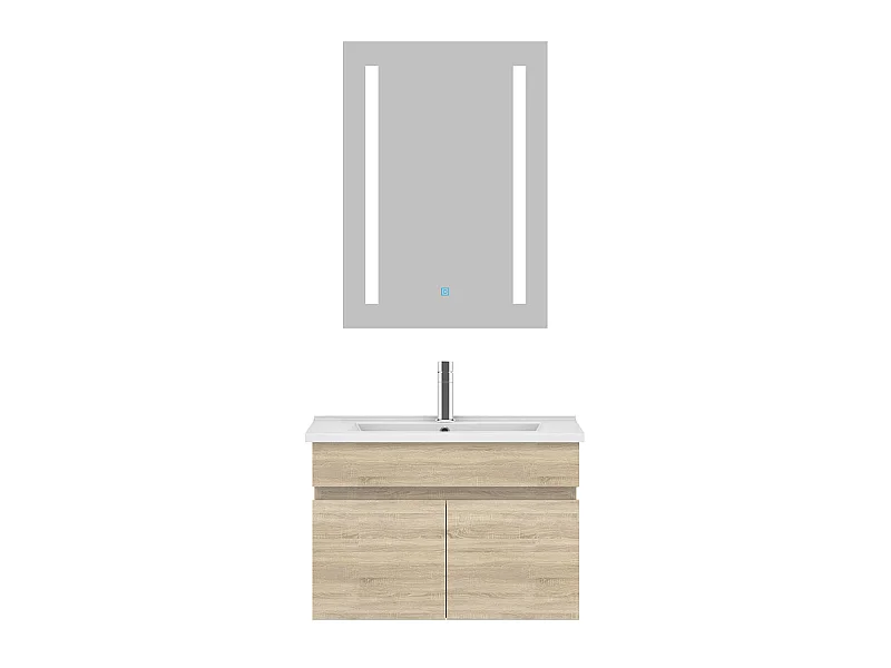 Ensemble muebles salle de bain 60cm simple vasque Chêne Wotan meuble acve miroir - Aica