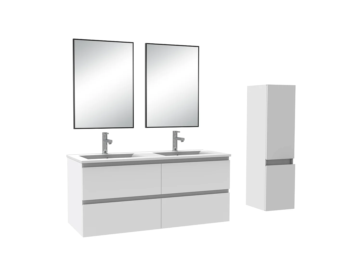 Ensemble muebles salle de bain double vasque 120cm blanc meuble acve miroir - Aica