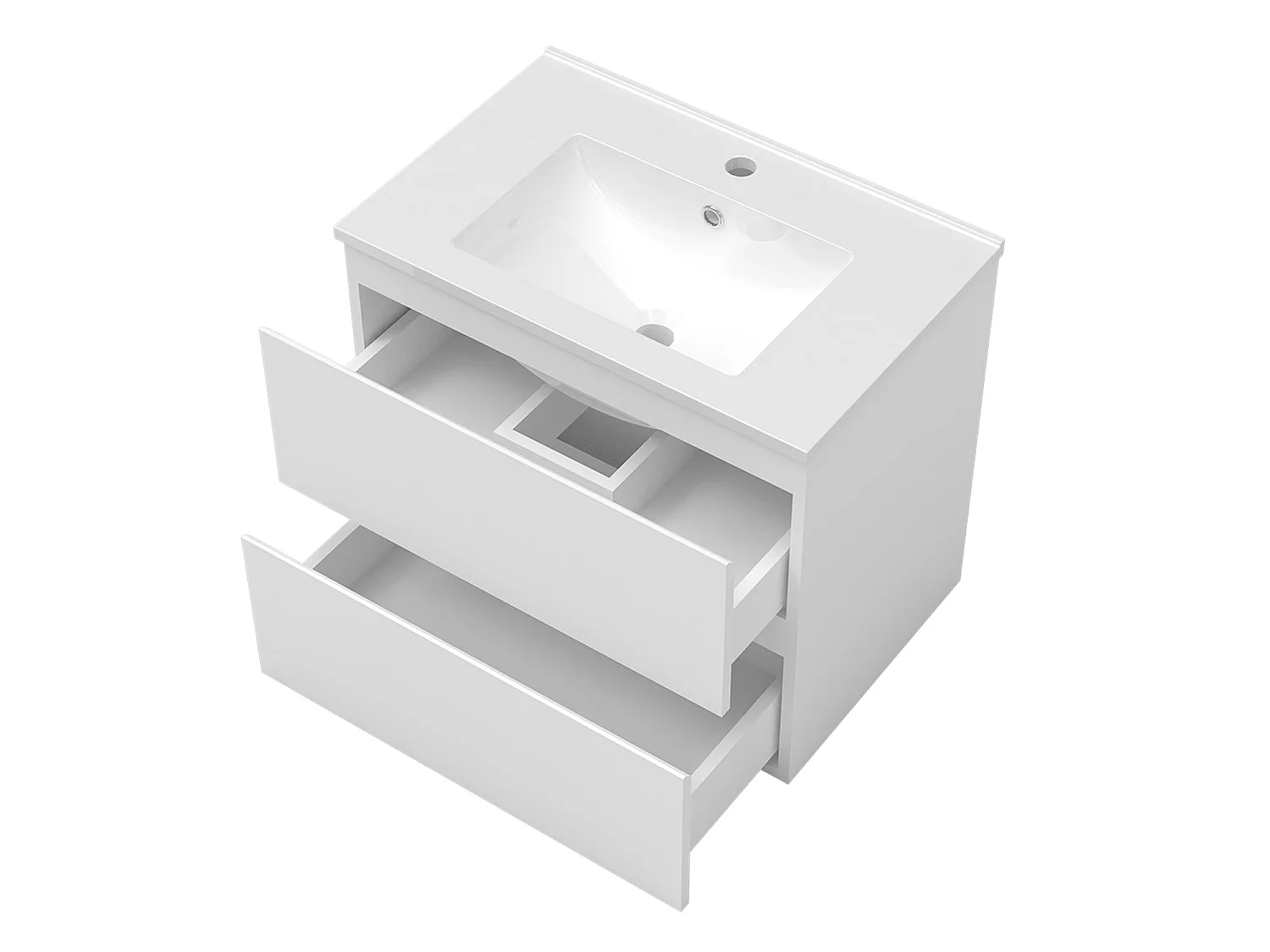 Ensemble muebles Salle De Bain 80cm 2 tiroirs simple vasque + colonne + miroir LED Blanc 5pcs - Aica