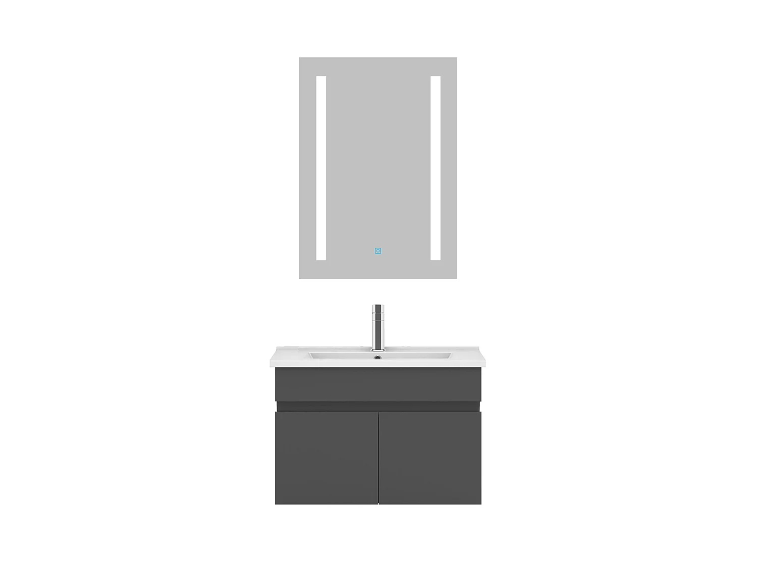 Ensemble muebles salle de bain 60cm simple vasque Anthracite meuble acve miroir - Aica