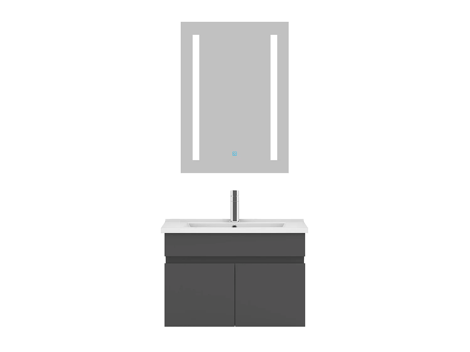 Ensemble muebles salle de bain 60cm simple vasque Anthracite meuble acve miroir - Aica