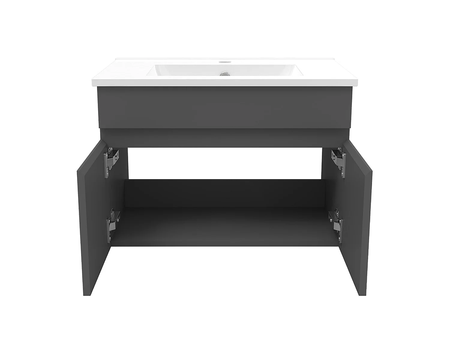 Ensemble muebles salle de bain 60cm simple vasque Anthracite meuble acve miroir - Aica