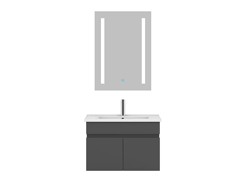 Ensemble muebles salle de bain 60cm simple vasque Anthracite meuble acve miroir - Aica