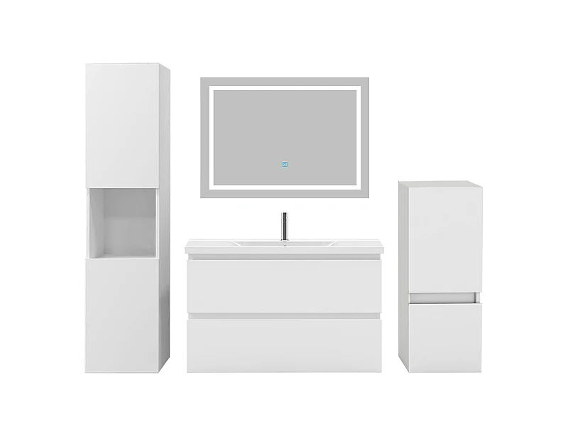 Ensemble muebles Salle De Bain 80cm vasque + colonnex2 + miroir LED Blanc 5pcs - Aica